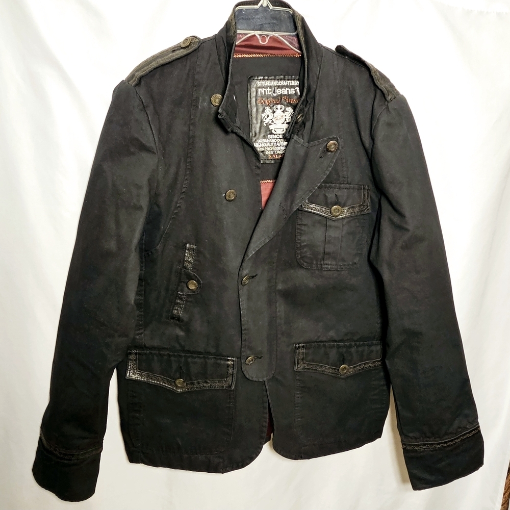 rnt23 Ron Tomson Urban Outdoor Wear Mens Y2K 90's Black Denim Jacket XXL - Picture 2 of 16